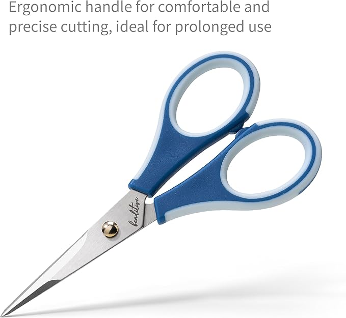 Beaditive Precision Craft Scissors - Ultra Sharp Stainless Steel Blades & Non-Slip TPR Handles - Adult & Kid Scrapbooking Scissors With Safety Cap For Home, Office, School (Blue)