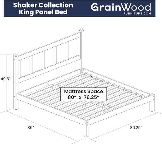 Grain Wood Furniture Shaker Solid Wood Panel Platform Bed, King Size, Expresso