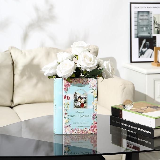 Ceramic Book Vase, Book Vase for Flowers, Ceramic Book Shaped Vase, Book Flower Vases Blue, Large Ceramic Vases for Home, Office, Bedroom, Living Room, Dining Table(Anne)