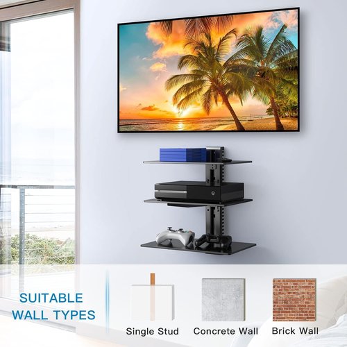 Perlesmith Floating Wall Mounted Shelf | Strengthened Tempered Glass - Holds 16.5lbs - Ideal for DVD Players & Cable Boxes