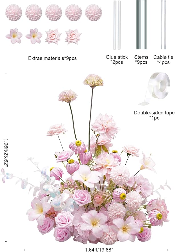 2pcs19inch Pink Free Standing Flowers Ball Bouquet Artificial Rose Arrangements Balls for Wedding Centerpieces Tables Chair Aisle Runner Flowers Decoration