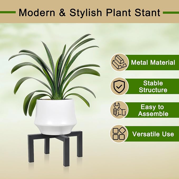 Plant Stand Indoor Outdoor, Heavy Duty Metal Plant Pot Holder, Mid Century Modern Planter Stands, Floor Flower Pot Holder (Black, Fit 5-12 inch pots)