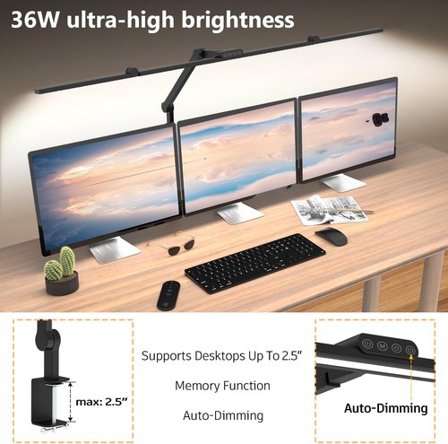 Skiennix 3000 Lumen Ultra Bright Desk Lamp - 36W Dimmable LED Light Bar with Clamp | 47-Inch for Home Office