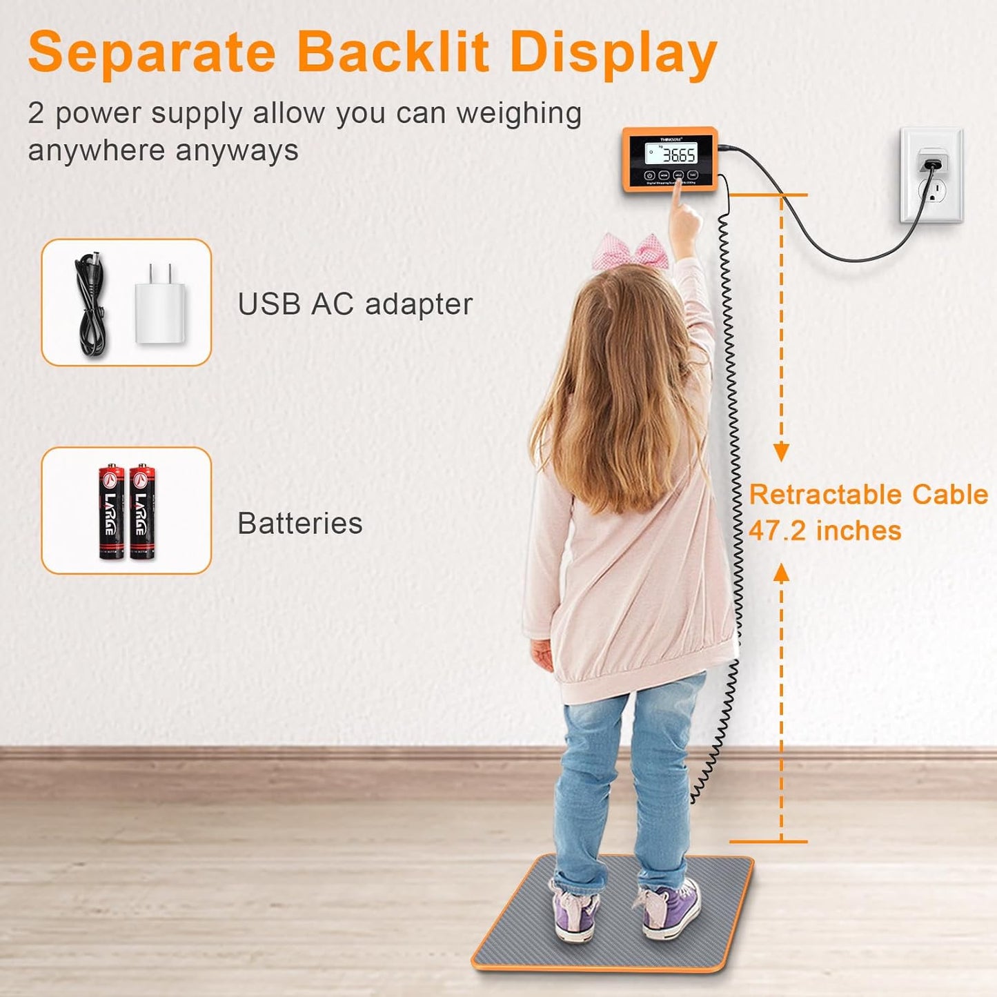 THINKSCALE Shipping Scale - 440lb Capacity Precision Postal Scale for Packages & Luggage | Battery & AC Adapter Included