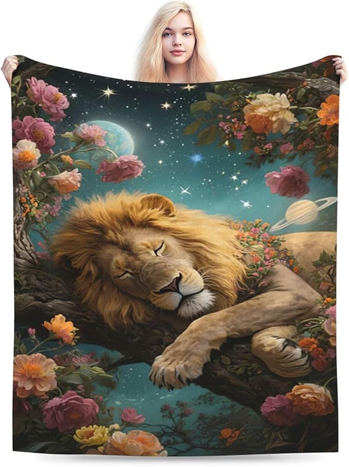 Lion Blanket Lion Throw Blanket Animal Soft Cozy Fleece Fuzzy Stuffed Plush Flannel Gifts for Girls Women Boys Kids Adults 50"X60"