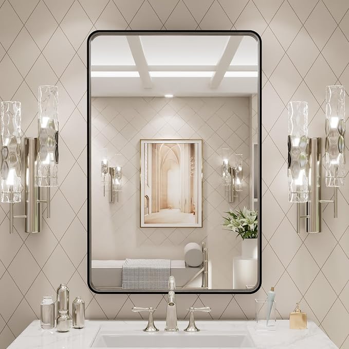 LOAAO 20X28 Inch Black Metal Framed Bathroom Mirror for Wall, Matte Black Bathroom Vanity Mirror Farmhouse, Anti-Rust, Hangs Horizontally or Vertically