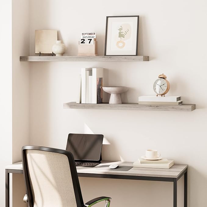 HOOBRO Floating Shelves for Wall, Wall Mounted Shelf Set of 2, 39.4" Hanging Shelf with Invisible Brackets, for Wall Decor Storage in Bathroom Bedroom Kitchen Living Room Office, Greige BG100BJP201