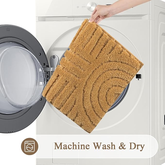 SHACOS Boho Small Bathroom Rugs, 16"x24" Extra Soft Absorbent Microfiber Bath Mats Home Decor Non Slip Carpet Machine Washable Shaggy Bath Rugs for Shower Bathtub Floor, Mustard 1'4" x 2'