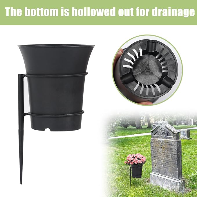 Large Metal Cemetery Vases Flower Holder with Spikes Memorial vases for Grave Vase Decorations for Cemetery Vase Flower Holder for Memorial Grave Lawn Yard Funeral Decor with Freely DIY, 5.4''Diameter