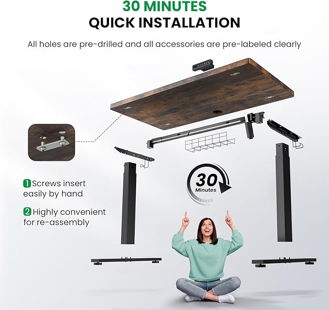 SIAGO Electric Standing Desk Adjustable - 63 x 24 Inch Sit Stand up Desk with Cable Management - 3 Memory Preset Adjustable Height Table