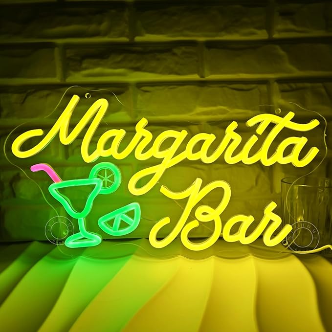 SYLHOME Margarita Bar Led Neon Light Sign Home Bar Pub Man Cave Kitchen Restaurant Wall Sign Decor Wedding Birthday Party Backdrop 15.75" X 8.26" USB