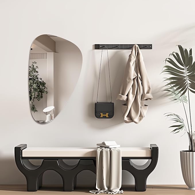 Niccy Irregular Mirror, 24"x40" Asymmetrical Bathroom Mirror, Decorative Modern Mirrors for Bathroom, Bedroom, Living Room, Entryway, Frameless Vanity Mirror, Unique Wall Mounted