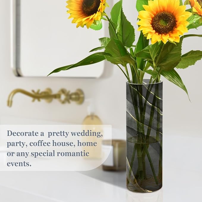 Vase Plastic Vase Elegant Cylinder Flower Vase Shatterproof Decorative Centerpiece for Home Table Office Weddings Events (11.8 x 3.9 in)