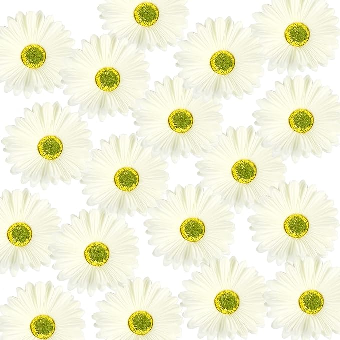 WILLBOND 24 Pieces Artificial Gerbera Daisies Flowers Fake Daisy Faux Boho Daisy Flowers Bouquet 15 in for Boho Birthday Decorations Wedding Home Decor (White)