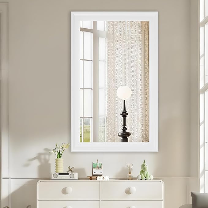 CULER White Wall Mirror for Bathroom,Rectangle Rustic Large 30 x 48 inch Hanging Vanity Mirrors for Living Room,Bedroom,Entryway