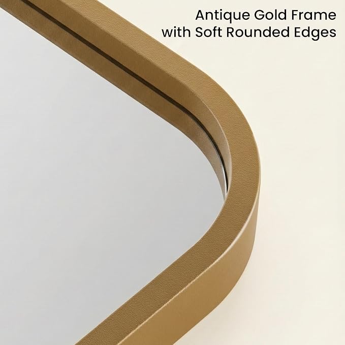 24x36 Inch Matte Gold Bathroom Vanity Mirrors | Flush Mount Deep Set Metal Wall Mirror for Over Sink | HD Shatterproof Glass, Rustproof | 1 Pack