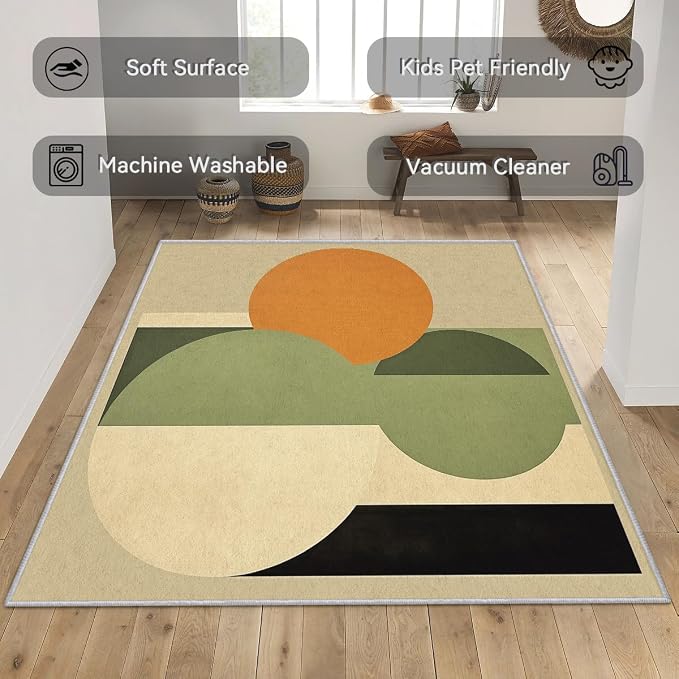 Mid Century Modern Rug 3x4, Washable Abstract Geometric Rugs for Living Room Bedroom, Minimalist Area Rug for Home Decor, Non Slip Backing Floor Carpet - 3 x 4 ft