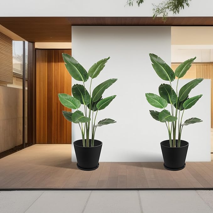 Kozyard 2Packs Round Planter Indoor Outdoor Plant Pots with Tray Collecting Water for Porch, Patio, Backyard Planters Modern Décor for Tall Plants, Flowers