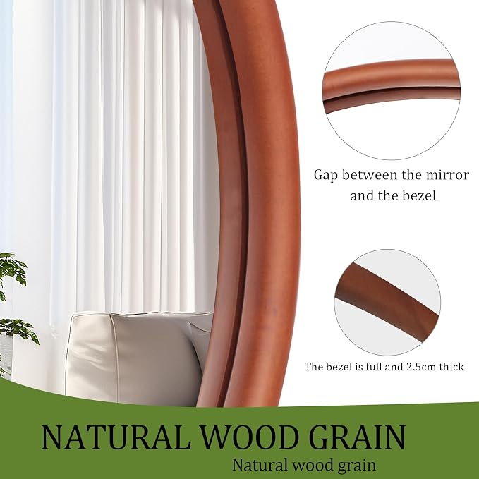 Irregular Wall Mirror Asymmetrical: Abstract Wood Frame 32x22 inch | Unique Vanity Glass Mirrors, Cloud-shape, Horizontal Vertical Hanging, Sleek Entryway Accent