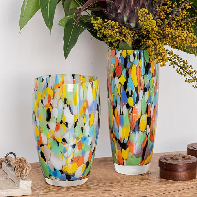 Ca D Oro Murano-Style Colored Glass Vase Confetti Effect Hand Blown Art Glass Crystal for Flower, Room Decoration and Centerpiece - Model AD3