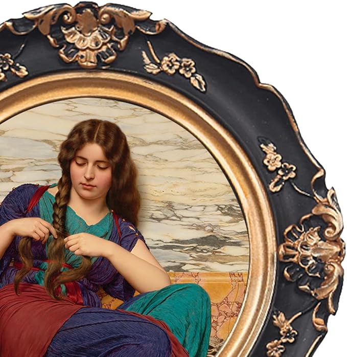 WINPLUS+ Vintage Picture Frames 4x4 Round,Luxury Antique Photo Frames With Golden Embossed Flower Furnishing, Retro Style Decor, Wall and Tabletop Display, Art Gallery (4 * 4-Black)