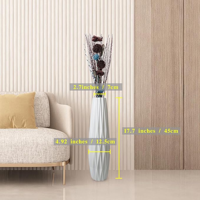Ceramic White Floor Vase 17.7 Inches Tall Flower Holder Decorative Large Vases for Table Centerpieces Shelf Home Decor Living Room Branches Sky-Dried Flower Arrangement Simple Decorative