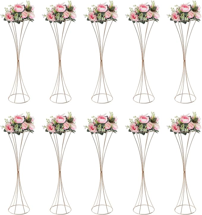 10 Pcs Gold Centerpieces for Table Wedding, 31.5 Inch Metal Wedding Flower Vase Large Gold Flower Stand for Party Decorations and Event Decorations 8.7 x 8.7 x 31.5 Inch