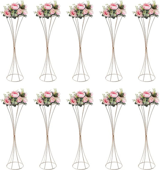 10 Pcs Gold Centerpieces for Table Wedding, 31.5 Inch Metal Wedding Flower Vase Large Gold Flower Stand for Party Decorations and Event Decorations 8.7 x 8.7 x 31.5 Inch