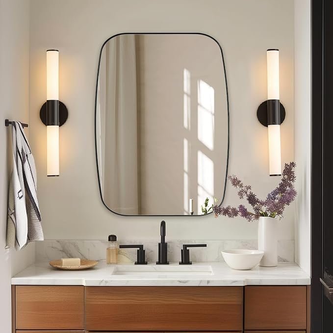 ANDY STAR 20x28 Black Bathroom Mirror, Oblong Vanity Mirror with Stainless Steel Metal Frame, Matte Black Mirror for Over Sink, Modern Anti Rust Wall Mounted