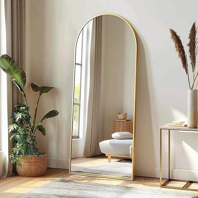 Dewfig Arched Gold Full Length Mirror, 57"X20" Large Floor Mirrors, Full Body Mirror for Leaning or Hanging, Standing Mirrors for Bedroom, Living Room,Dressing Room, Aluminum Alloy Frame, Gold