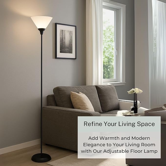Mary Floor Lamp by Light Accents – Standing Lamp for Living Rooms – Torchiere Pole Light – LED-Compatible Floor Lamp – Modern Bedroom Lighting (Black)
