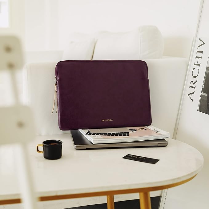 Comfyable Slim Laptop Sleeve Compatible with 13 Inch MacBook Air 13 in M4 M3 M2 M1, 13" MacBook Pro, PU Leather Bag Water-Resistant Cover Case, Berry Brown