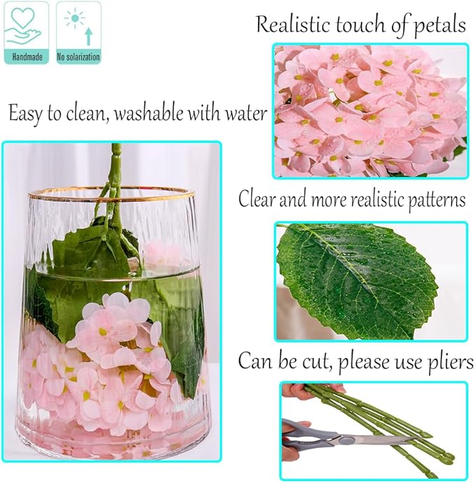 Kimura's Cabin 5Pcs 21inch Lifelike Faux Hydrangea Real Touch Latex Hydrangeas Long Stem with Leaves Artificial Hydrangea Bouquet for Home Wedding Baby Shower Birthday Party Decoration (Pink)