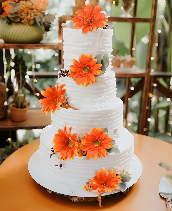 Orange Gerbera Daisy Artificial Flowers – Real Touch Artificial Wildflowers 5PCS, Long Stem Faux Daisies for Fall Home Décor, Home Table Centerpieces, or Wedding Arrangements