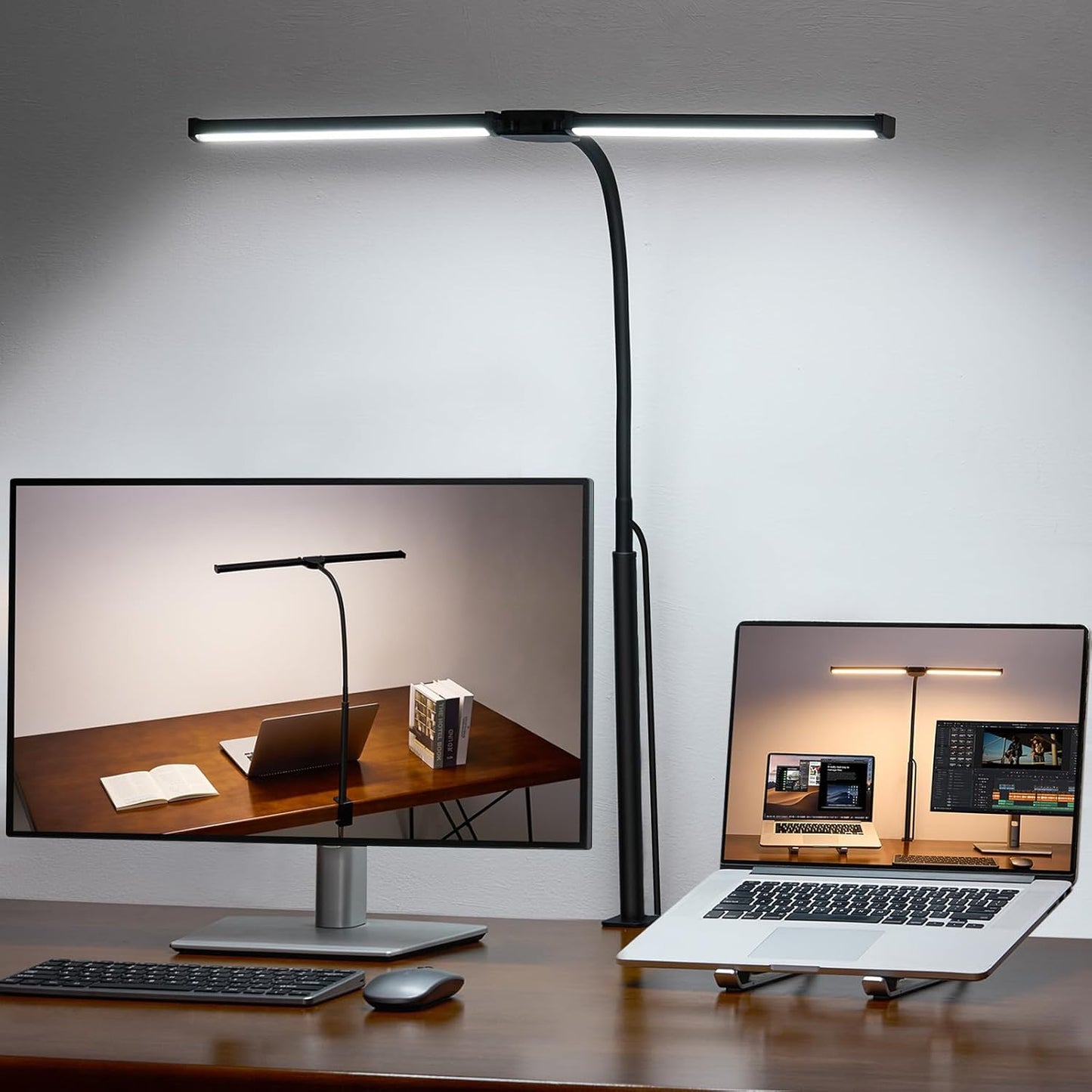 Voncerus LED Desk Lamp - Adjustable Double Head Architect Light with 3 Modes & 10 Brightness Levels | Black