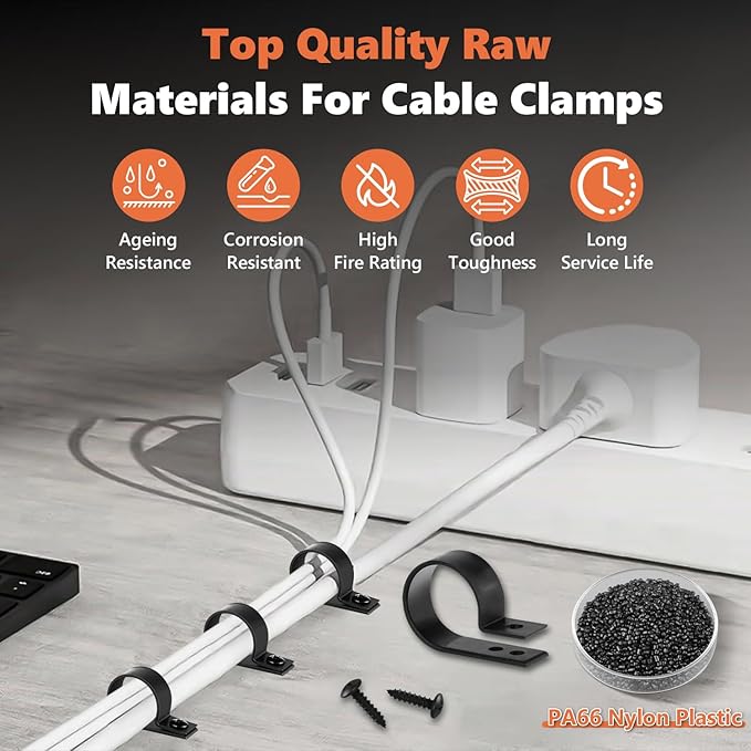 Cable Clamps, 292PCS Cable Clips for Management Cord Organizer, 6 Sizes-3/16'' 1/4'' 3/8'' 1/2'' 3/4'' 1'' Black PA66 Nylon R-Type Plastic Screw Mounting Cord Clamp Assortment Kit with M4 Screws