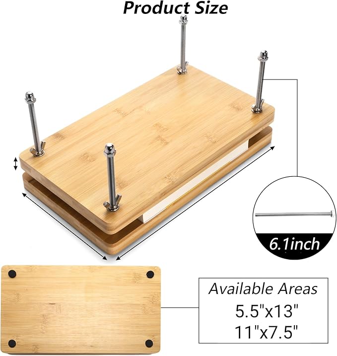Noamus 13"x7.5" Book Press, Large Bamboo Paper Press Bookbinding, Portable Binding Supplies with Anti-Slip Mat, Handmade Flower Pressing Tools for DIY, Beginners Craft Enthusiasts, Easy Assemble
