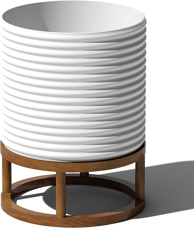 Veradek Mod Series Raised 13" Short Planter for Patio & Backyard | Durable Plastic-Stone Material w/Wooden Stand | Modern Décor for Plants & Flowers