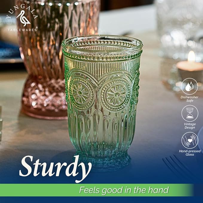 Green Highball Glasses Set of 6 Tall Drinking Glasses 10 oz