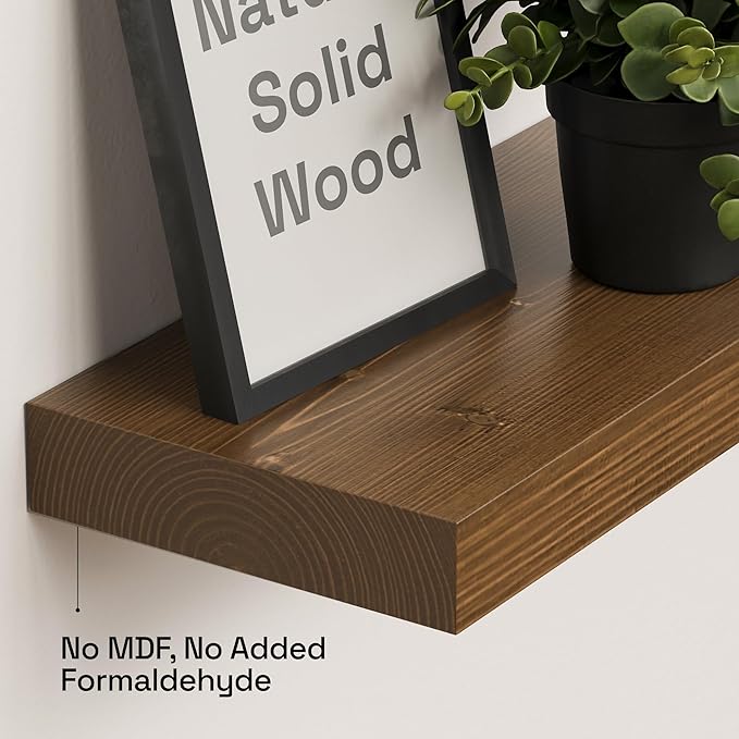 BAOBAB WORKSHOP Solid Wood Floating Shelves for Wall 36 Inches Long, Heavy Duty Wall Shelf for Bedroom 36 Inch Large, Real Wooden Bathroom Shelf Kitchen Rustic, Walnut Shelves, 36W × 6.7D, Set of 2
