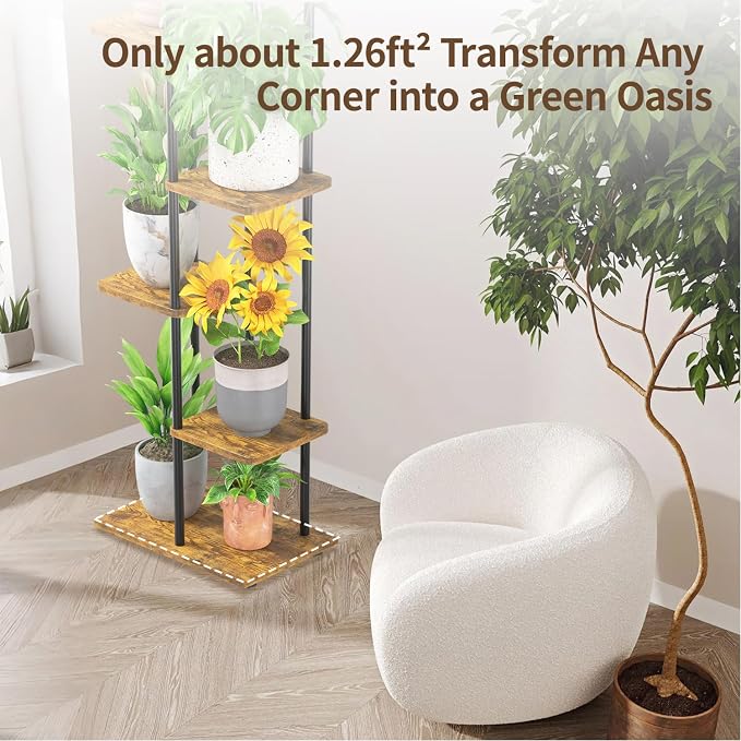 LASZOLA Black 5 Tiered Wood Plant Stand Indoor for Larger Heavy Duty Planter, Sturdy Multi Level Vertical Flowers Racks for Narrow Inside Floor, Decorate Shelving for Hold House Tree, Space Saving