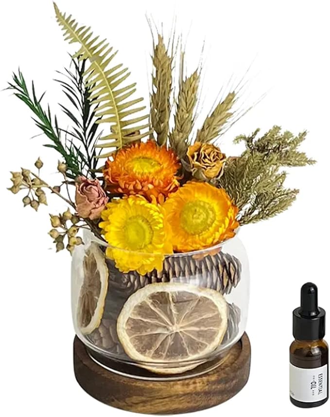DIY Dried Flower Aromatherapy Kit with Natural Plant Essential Oils, Naturally Dried Flowers and Herbs Ornaments for DIY Flower Craft, Vintage Holiday Decor, Christmas (#D)