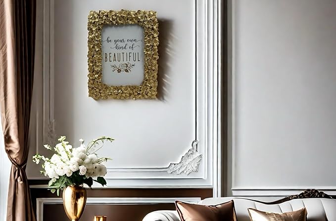 5x7 Ornate Picture Frame Embossed Flower Art Deco Photo Frames 5 x 7 Floral for Wall and Tabletop Display with Glass Retro Home Decor(Gold)