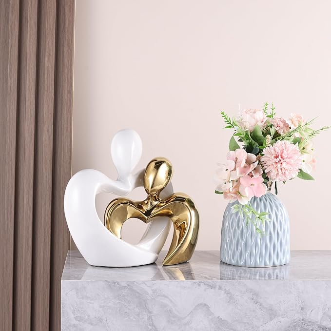 Gold Home Decor,Couple Statue Decor,Tv Stand Decor Living Room Decor Table ,Abstract Art Ceramic Statue and Sculpture,White Statues for Decor Couple Sculpture, Unusual Home Decor (White Gold)