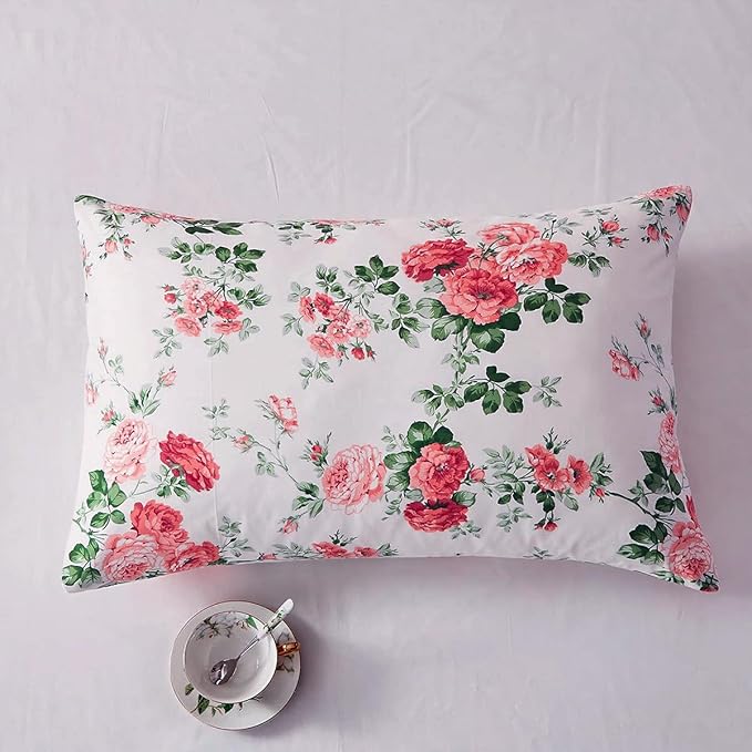 Pink Flower Duvet Cover Set Twin 3 Pieces Girls Floral Duvet Cover 100% Microfiber Blossom Rose Flower Comforter Cover Cottagecore Bedding Set Vintage Botanical Comforter Cover with Zipper Closure