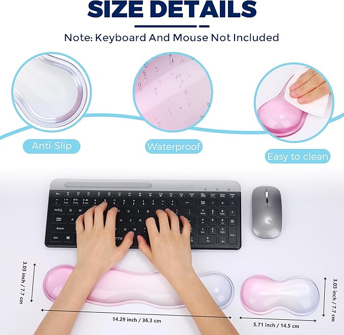 Gel Wrist Rest for Keyboard and Mouse, Wrist Rest for Keyboard, Mouse Wrist Support, Pain Relief, Cool Touch, Non-Skid, Keyboard Wrist pad
