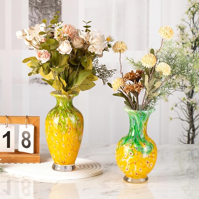 KAMMAK Colored Glass Vase, Beautiful Hand Blown Decorative Vase, Modern Art Vase for Flower Mantle Dining Table Centerpiece, Entryway Living Room Wedding Decoration, HR003