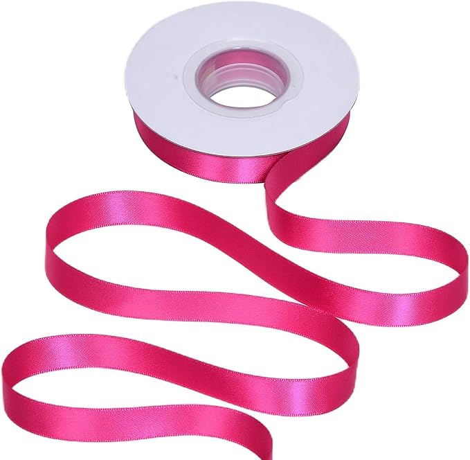 YAMA Hot Pink Double Faced Satin Ribbon 5/8 Inch 25 Yards Hot Pink Fabric Ribbons for Gift Wrapping Crafts Bows Wedding Party Decoration