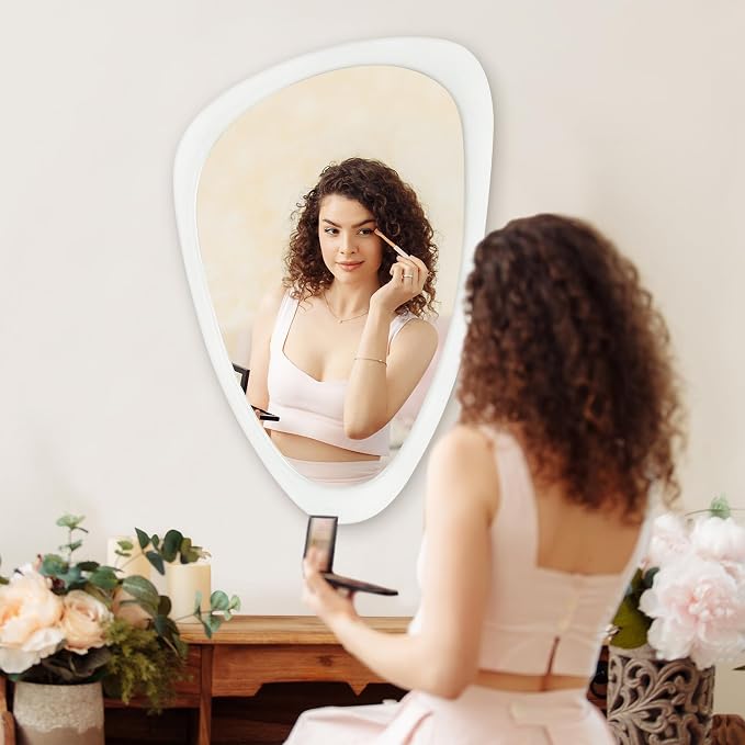 Americanflat 20x23 Asymmetrical Wall Mirror - Hanging Mirrors with Durable Frame - Modern Mirror for Bathroom, Bedroom, Living Room - Mirrors for Wall Display and Home Decor - Brushed White