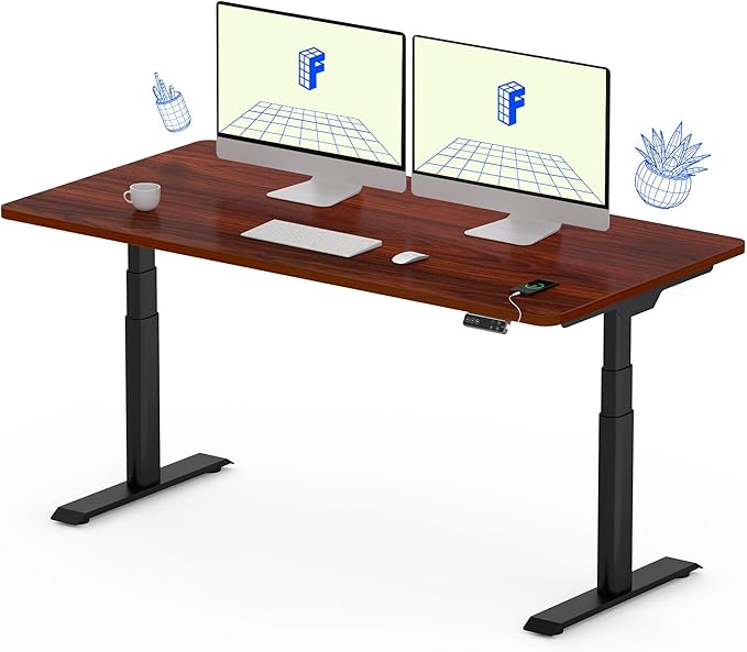 FLEXISPOT E6 Pro Oval Leg Dual Motor 3 Stages Standing Desk 55x28 Inch Electric Height Adjustable Whole-Piece Board Electric Sit Stand Up Desk 150KG Load Capacity (Black Frame + Mahogany Desktop)